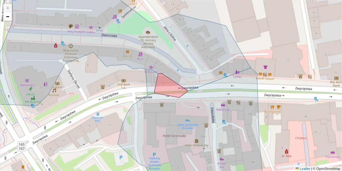 Szczegółowa mapa kodu pocztowego 75-025 z granicami, sąsiednimi kodami pocztowymi i urzędami pocztowymi