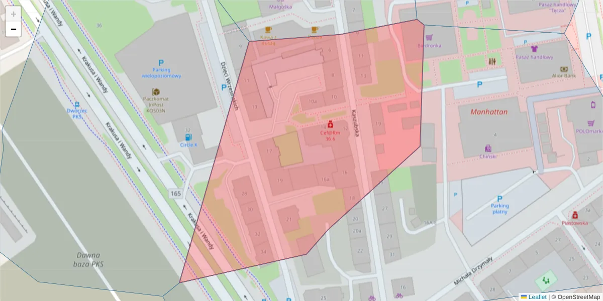 Szczegółowa mapa kodu pocztowego 75-036 z granicami, sąsiednimi kodami pocztowymi i urzędami pocztowymi