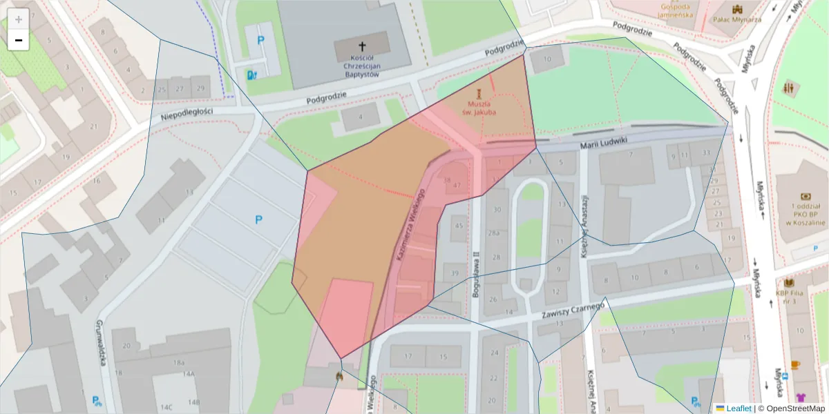 Szczegółowa mapa kodu pocztowego 75-058 z granicami, sąsiednimi kodami pocztowymi i urzędami pocztowymi