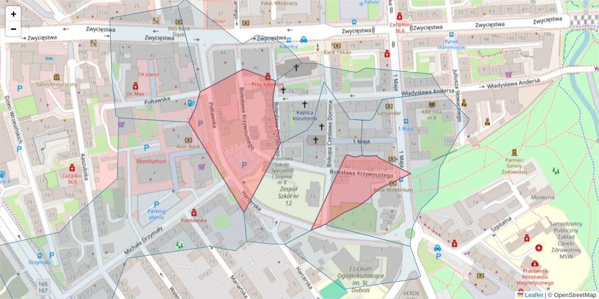 Szczegółowa mapa kodu pocztowego 75-064 z granicami, sąsiednimi kodami pocztowymi i urzędami pocztowymi