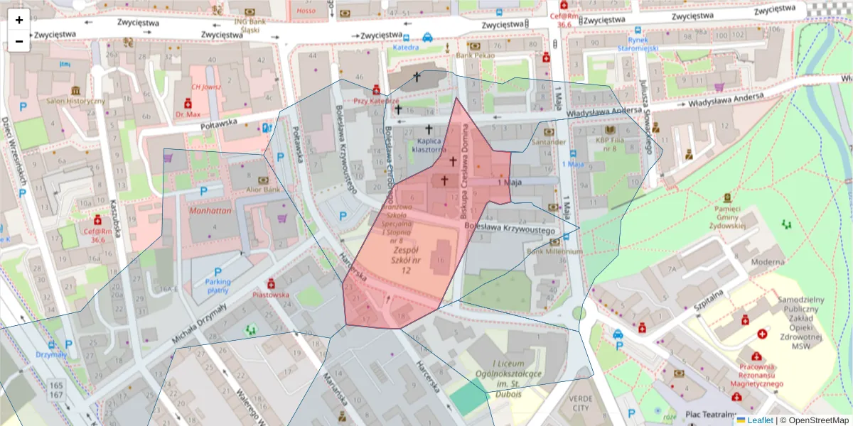 Szczegółowa mapa kodu pocztowego 75-065 z granicami, sąsiednimi kodami pocztowymi i urzędami pocztowymi