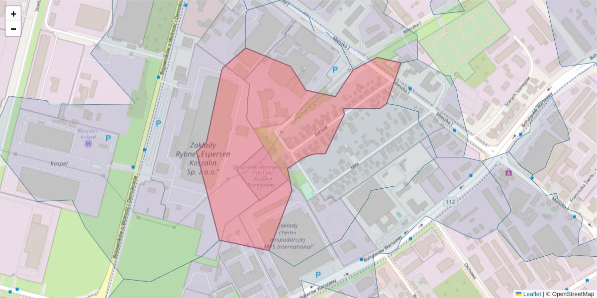 Szczegółowa mapa kodu pocztowego 75-127 z granicami, sąsiednimi kodami pocztowymi i urzędami pocztowymi