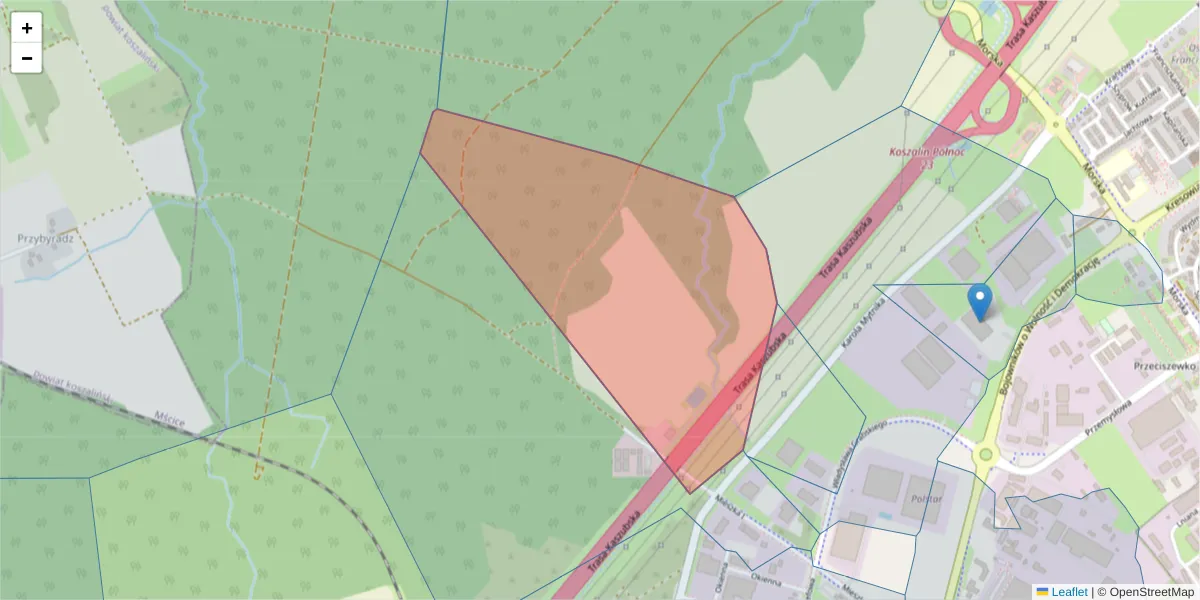 Szczegółowa mapa kodu pocztowego 75-134 z granicami, sąsiednimi kodami pocztowymi i urzędami pocztowymi