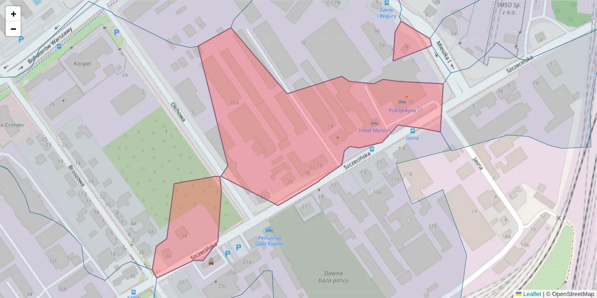 Szczegółowa mapa kodu pocztowego 75-135 z granicami, sąsiednimi kodami pocztowymi i urzędami pocztowymi