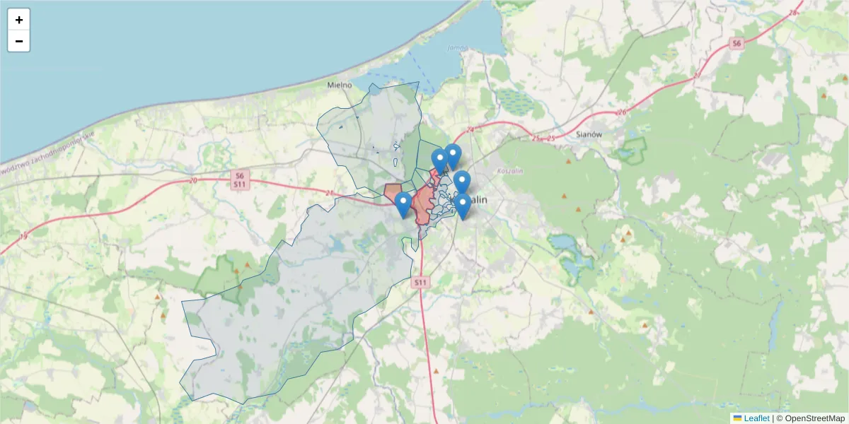 Szczegółowa mapa kodu pocztowego 75-202 z granicami, sąsiednimi kodami pocztowymi i urzędami pocztowymi