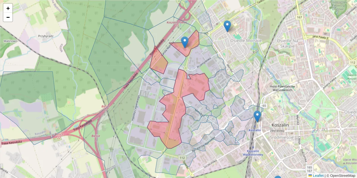 Szczegółowa mapa kodu pocztowego 75-209 z granicami, sąsiednimi kodami pocztowymi i urzędami pocztowymi