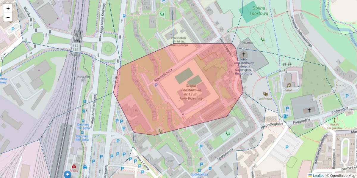 Szczegółowa mapa kodu pocztowego 75-243 z granicami, sąsiednimi kodami pocztowymi i urzędami pocztowymi