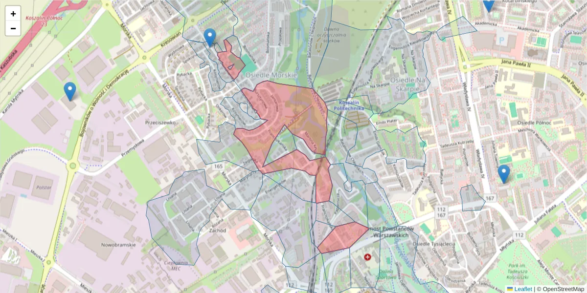 Szczegółowa mapa kodu pocztowego 75-256 z granicami, sąsiednimi kodami pocztowymi i urzędami pocztowymi