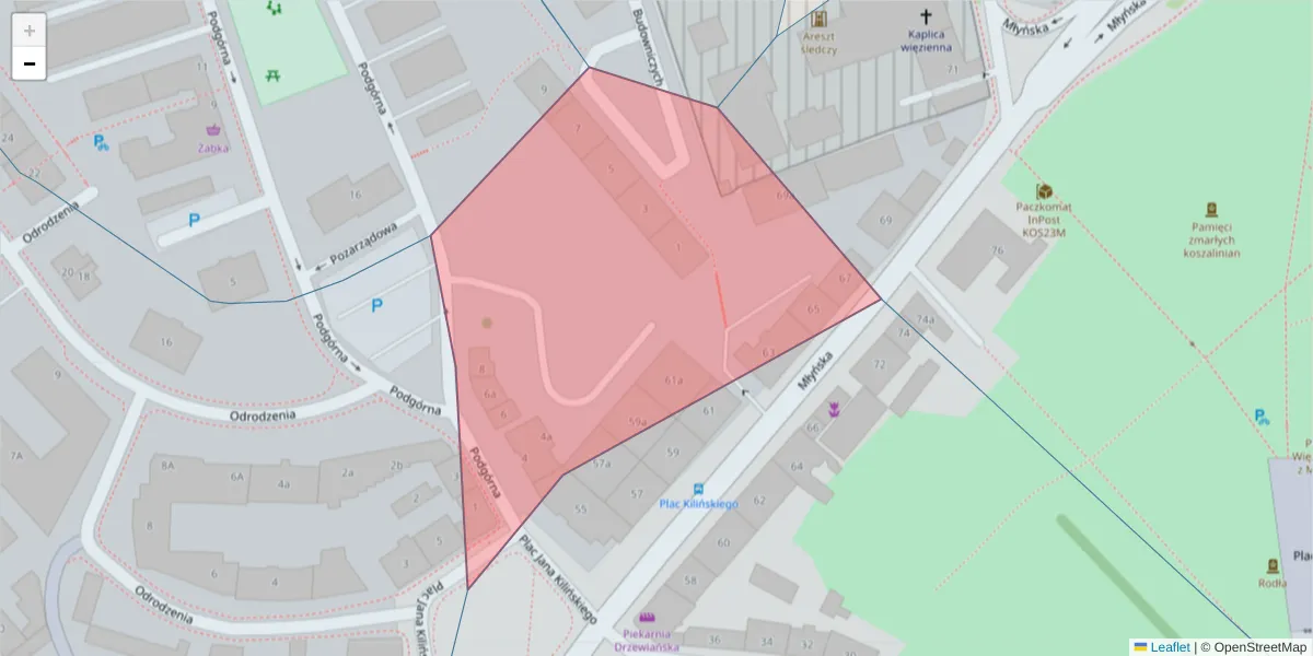 Szczegółowa mapa kodu pocztowego 75-322 z granicami, sąsiednimi kodami pocztowymi i urzędami pocztowymi