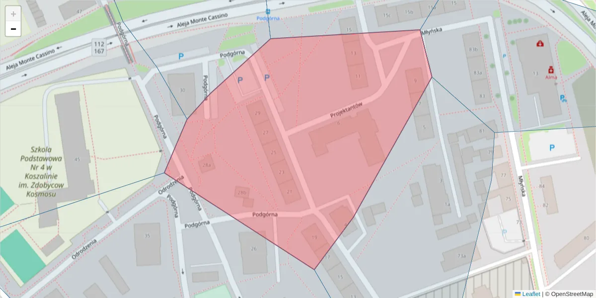Szczegółowa mapa kodu pocztowego 75-323 z granicami, sąsiednimi kodami pocztowymi i urzędami pocztowymi