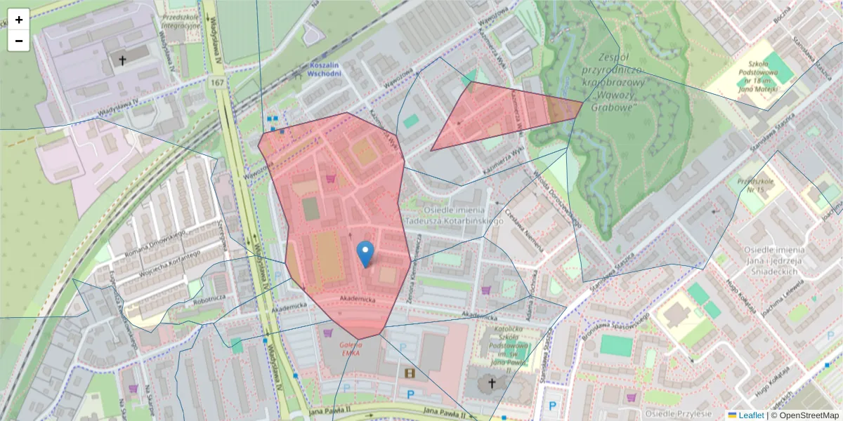 Szczegółowa mapa kodu pocztowego 75-328 z granicami, sąsiednimi kodami pocztowymi i urzędami pocztowymi
