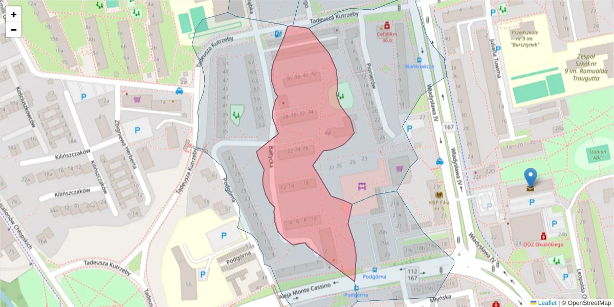 Szczegółowa mapa kodu pocztowego 75-331 z granicami, sąsiednimi kodami pocztowymi i urzędami pocztowymi