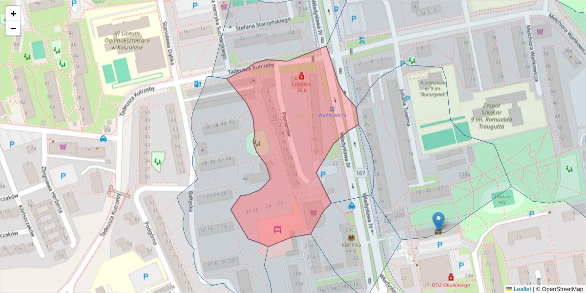 Szczegółowa mapa kodu pocztowego 75-334 z granicami, sąsiednimi kodami pocztowymi i urzędami pocztowymi