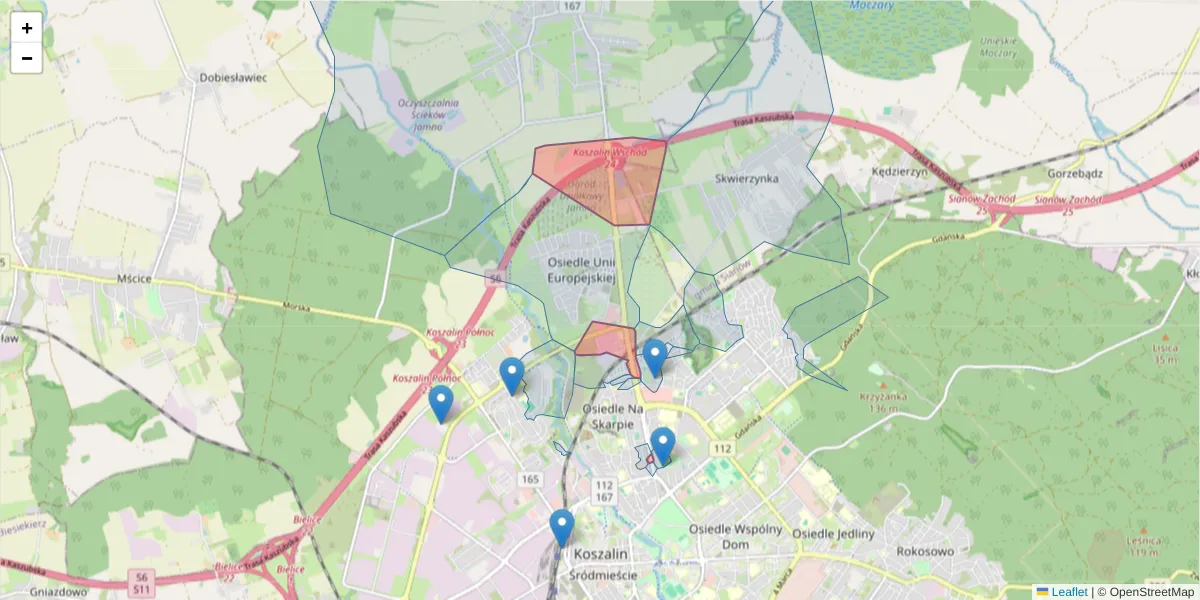 Szczegółowa mapa kodu pocztowego 75-342 z granicami, sąsiednimi kodami pocztowymi i urzędami pocztowymi