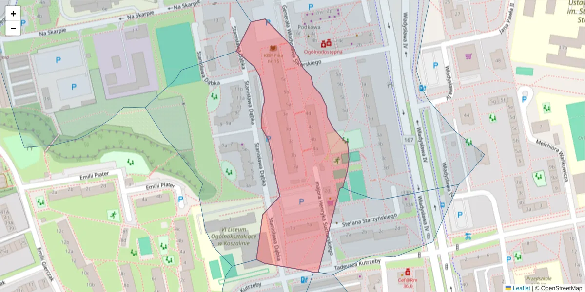 Szczegółowa mapa kodu pocztowego 75-355 z granicami, sąsiednimi kodami pocztowymi i urzędami pocztowymi