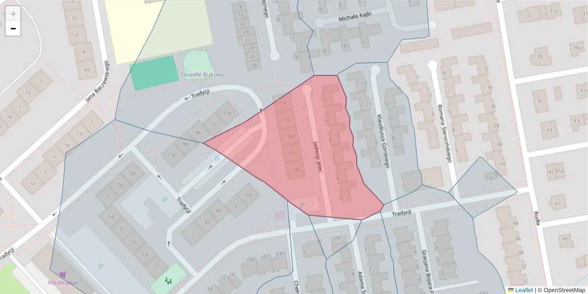Szczegółowa mapa kodu pocztowego 75-382 z granicami, sąsiednimi kodami pocztowymi i urzędami pocztowymi