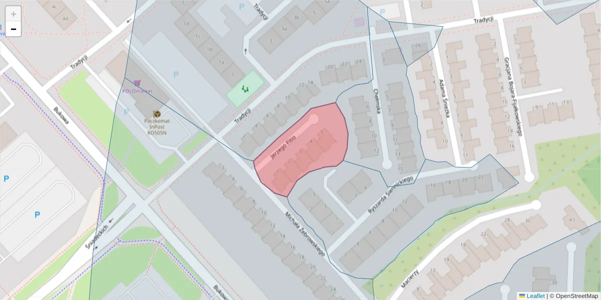 Szczegółowa mapa kodu pocztowego 75-388 z granicami, sąsiednimi kodami pocztowymi i urzędami pocztowymi