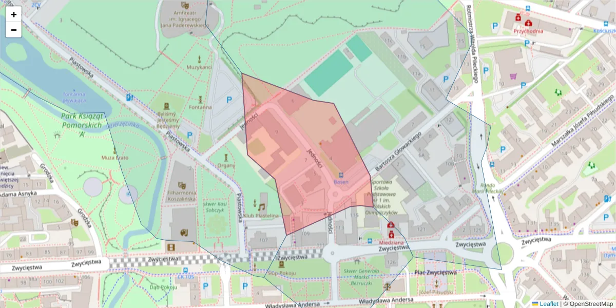Szczegółowa mapa kodu pocztowego 75-401 z granicami, sąsiednimi kodami pocztowymi i urzędami pocztowymi