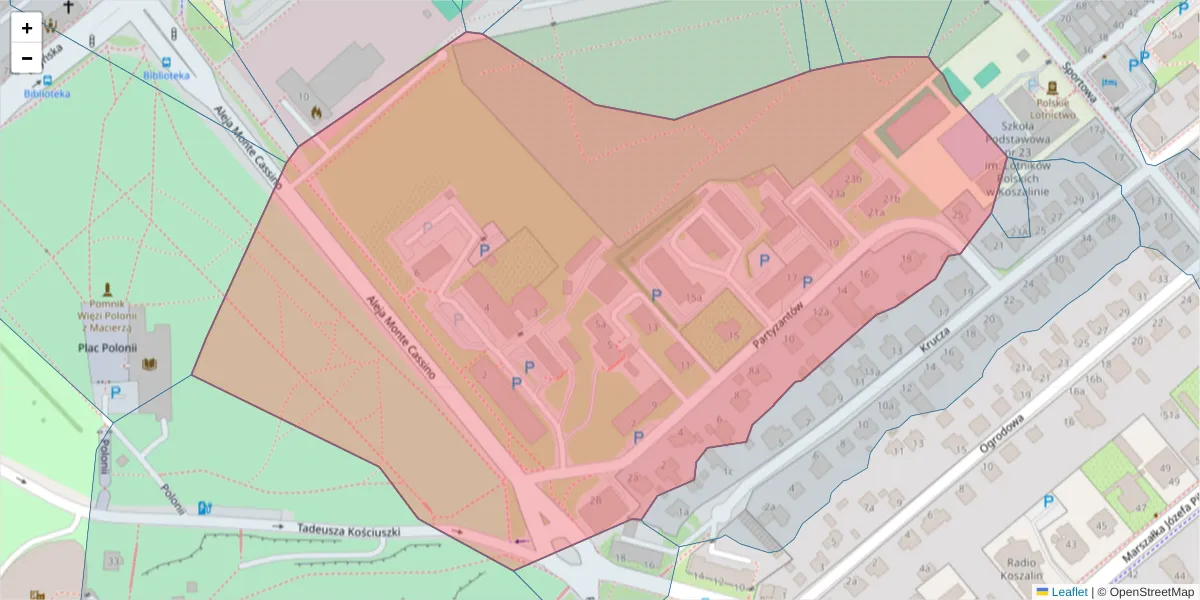 Szczegółowa mapa kodu pocztowego 75-411 z granicami, sąsiednimi kodami pocztowymi i urzędami pocztowymi