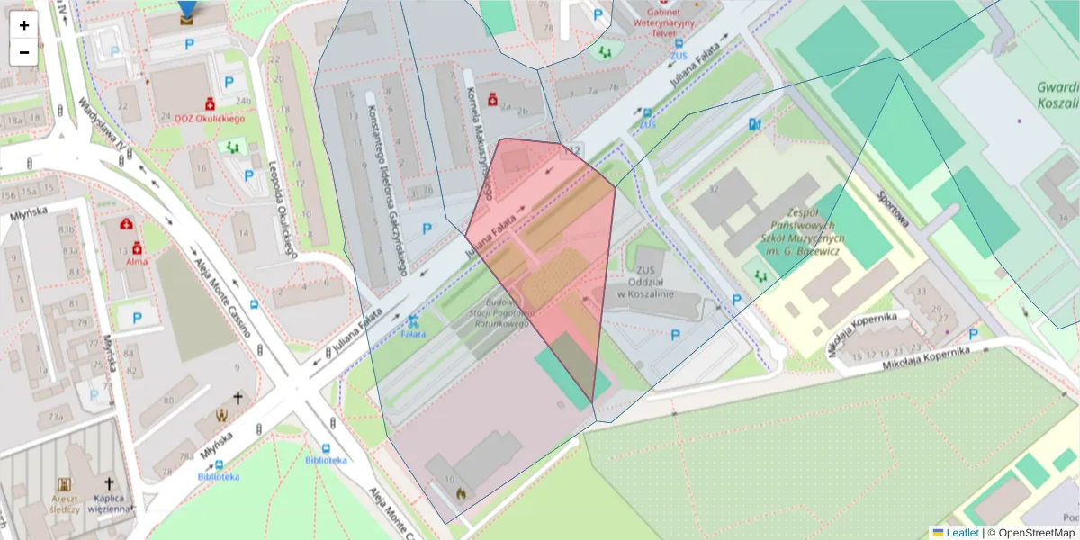 Szczegółowa mapa kodu pocztowego 75-426 z granicami, sąsiednimi kodami pocztowymi i urzędami pocztowymi
