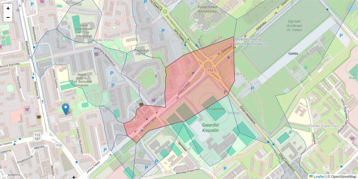 Szczegółowa mapa kodu pocztowego 75-427 z granicami, sąsiednimi kodami pocztowymi i urzędami pocztowymi
