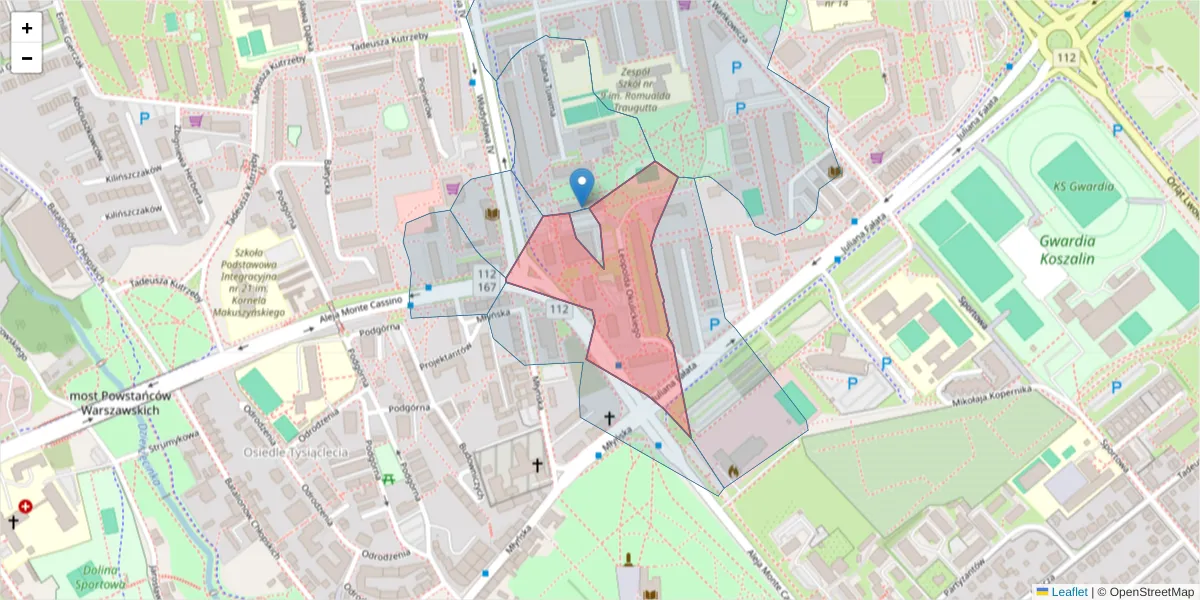 Szczegółowa mapa kodu pocztowego 75-443 z granicami, sąsiednimi kodami pocztowymi i urzędami pocztowymi