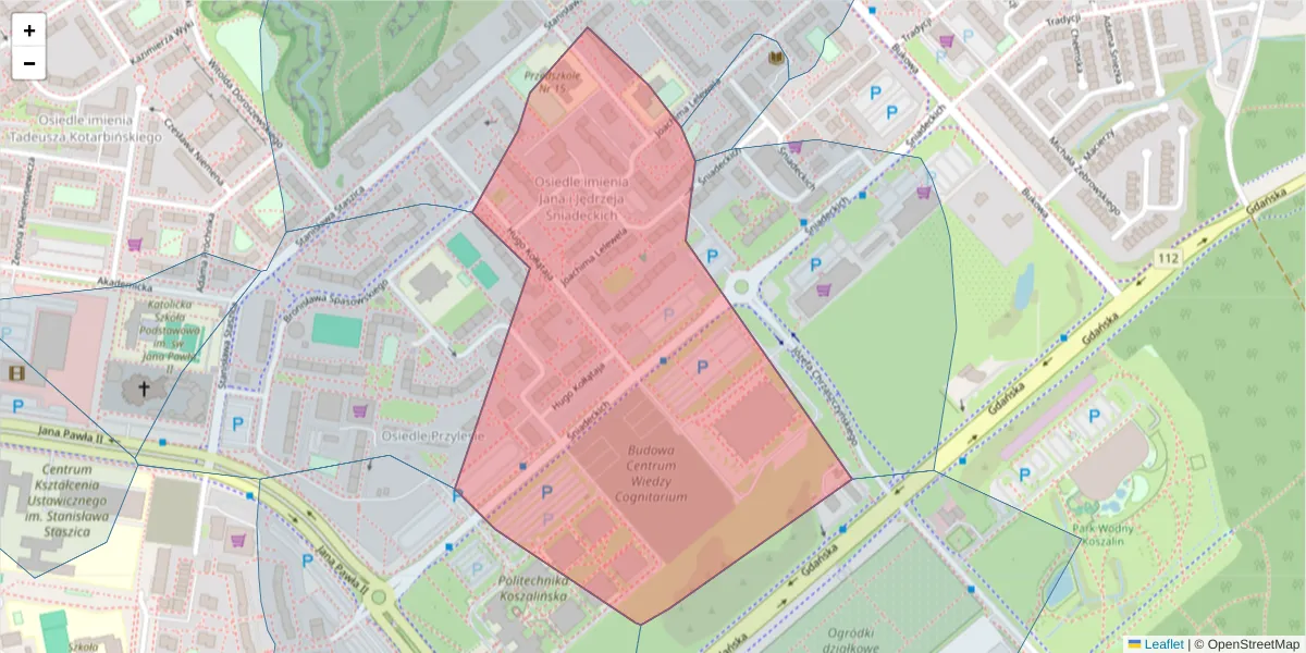 Szczegółowa mapa kodu pocztowego 75-448 z granicami, sąsiednimi kodami pocztowymi i urzędami pocztowymi