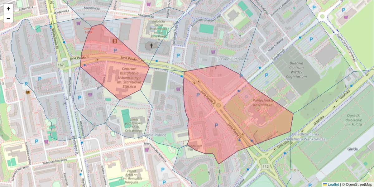 Szczegółowa mapa kodu pocztowego 75-452 z granicami, sąsiednimi kodami pocztowymi i urzędami pocztowymi