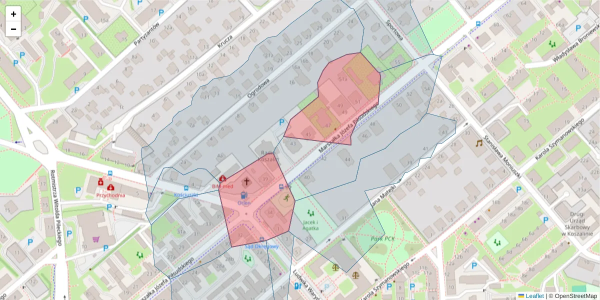 Szczegółowa mapa kodu pocztowego 75-502 z granicami, sąsiednimi kodami pocztowymi i urzędami pocztowymi