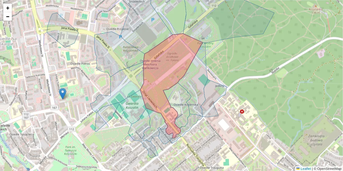 Szczegółowa mapa kodu pocztowego 75-522 z granicami, sąsiednimi kodami pocztowymi i urzędami pocztowymi