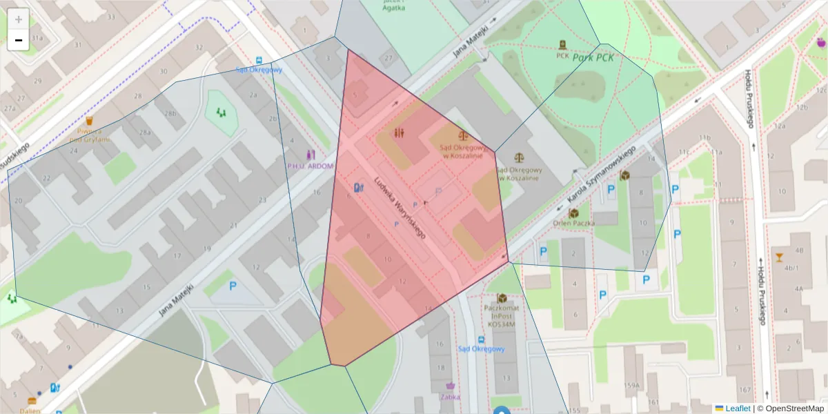 Szczegółowa mapa kodu pocztowego 75-541 z granicami, sąsiednimi kodami pocztowymi i urzędami pocztowymi