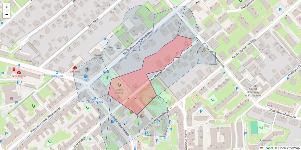 Szczegółowa mapa kodu pocztowego 75-542 z granicami, sąsiednimi kodami pocztowymi i urzędami pocztowymi