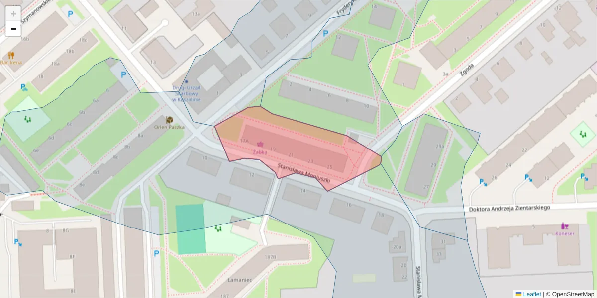 Szczegółowa mapa kodu pocztowego 75-551 z granicami, sąsiednimi kodami pocztowymi i urzędami pocztowymi