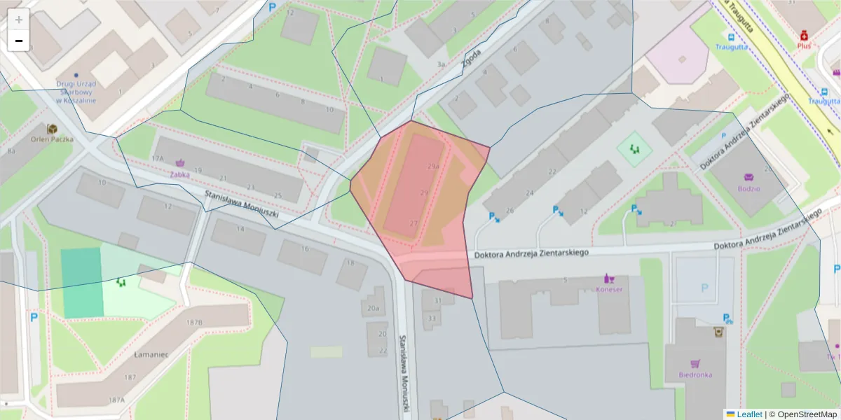 Szczegółowa mapa kodu pocztowego 75-556 z granicami, sąsiednimi kodami pocztowymi i urzędami pocztowymi