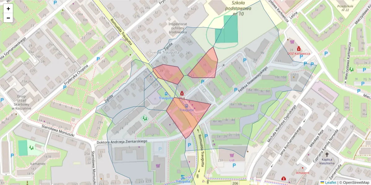 Szczegółowa mapa kodu pocztowego 75-569 z granicami, sąsiednimi kodami pocztowymi i urzędami pocztowymi