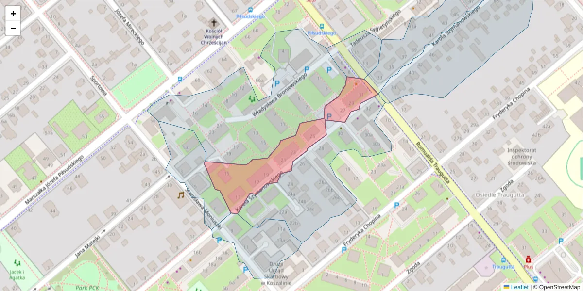 Szczegółowa mapa kodu pocztowego 75-573 z granicami, sąsiednimi kodami pocztowymi i urzędami pocztowymi