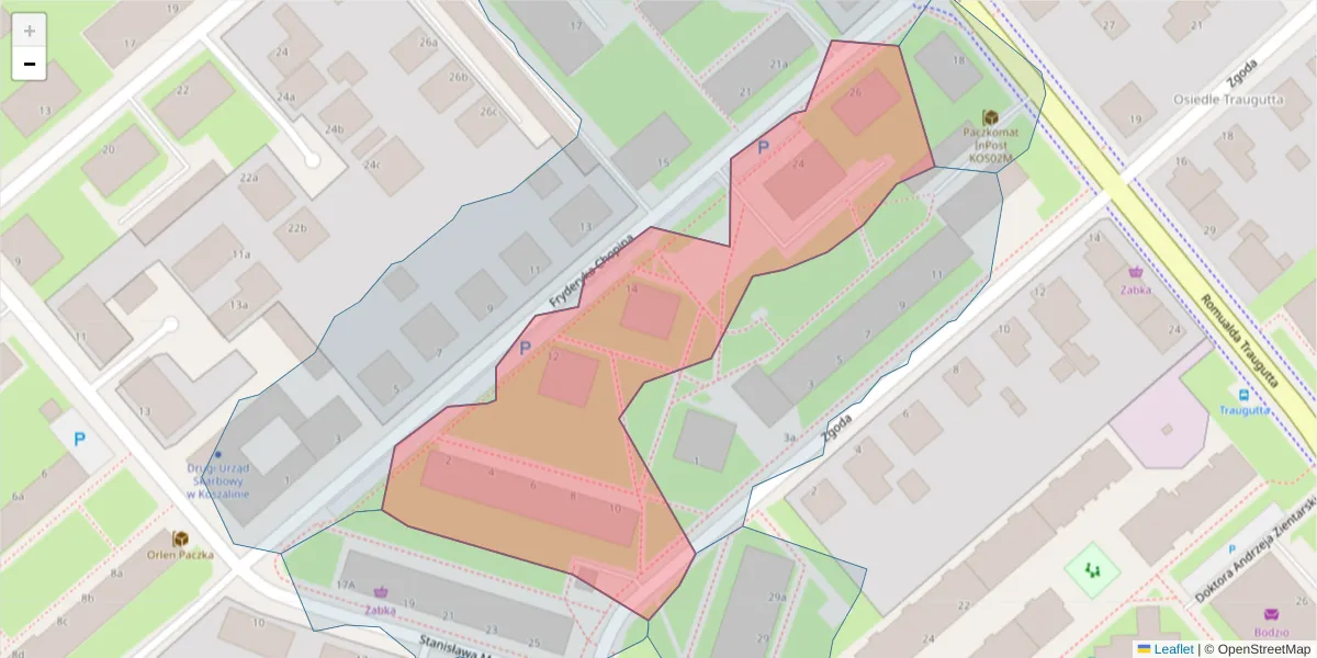 Szczegółowa mapa kodu pocztowego 75-577 z granicami, sąsiednimi kodami pocztowymi i urzędami pocztowymi