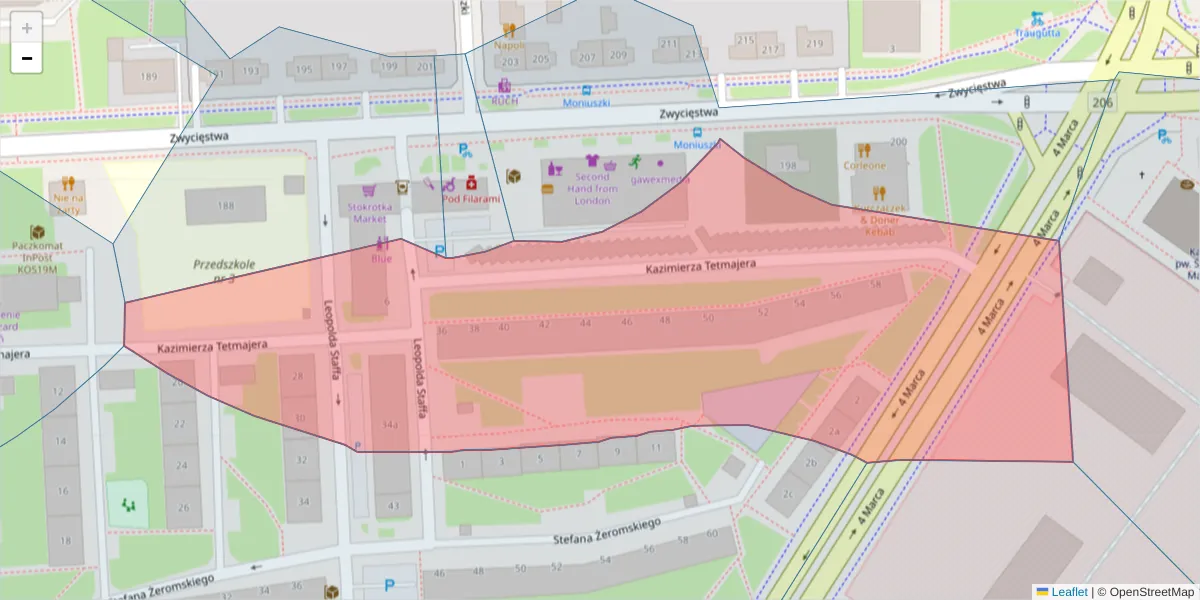 Szczegółowa mapa kodu pocztowego 75-610 z granicami, sąsiednimi kodami pocztowymi i urzędami pocztowymi