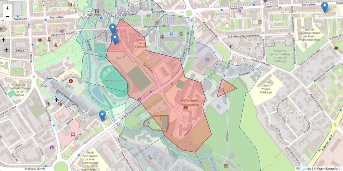Szczegółowa mapa kodu pocztowego 75-620 z granicami, sąsiednimi kodami pocztowymi i urzędami pocztowymi