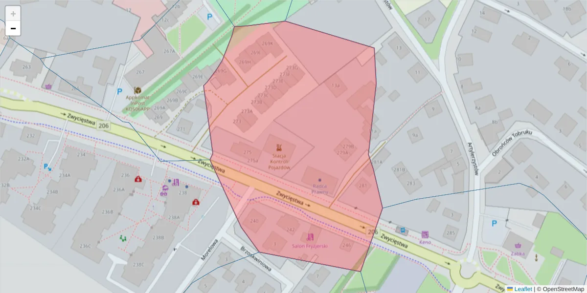 Szczegółowa mapa kodu pocztowego 75-653 z granicami, sąsiednimi kodami pocztowymi i urzędami pocztowymi