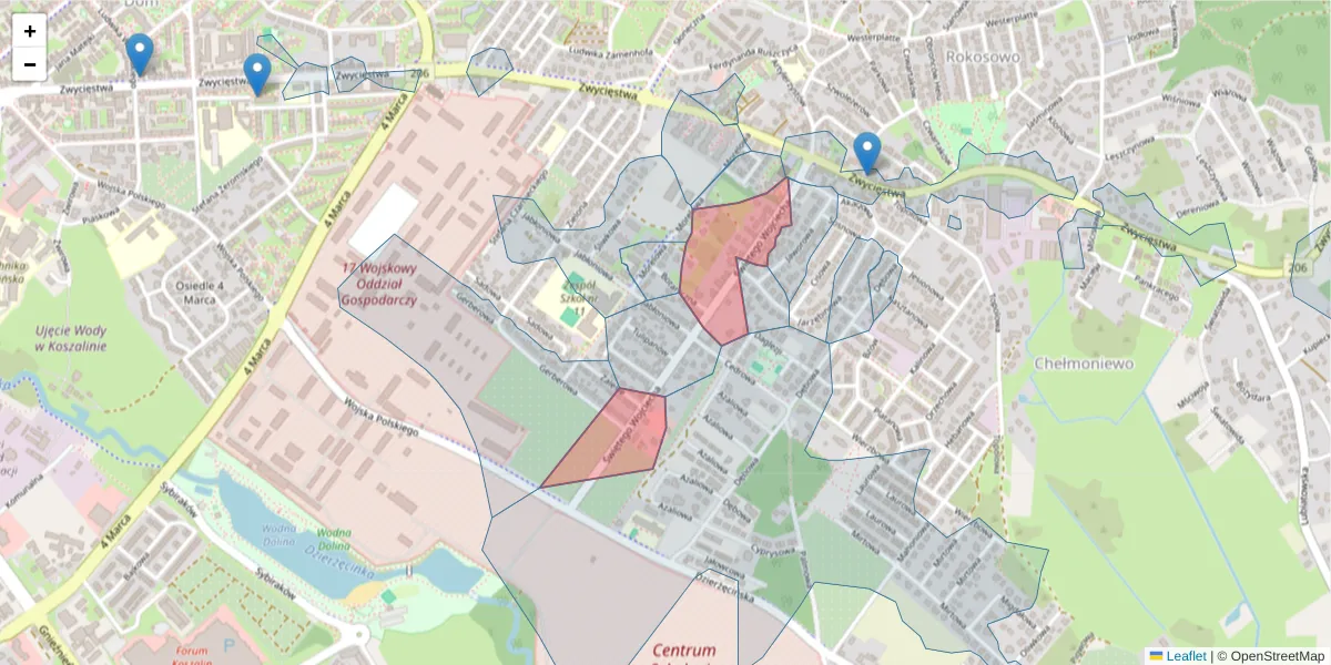 Szczegółowa mapa kodu pocztowego 75-666 z granicami, sąsiednimi kodami pocztowymi i urzędami pocztowymi