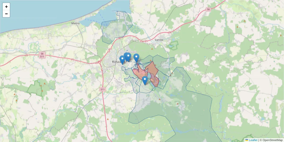 Szczegółowa mapa kodu pocztowego 75-669 z granicami, sąsiednimi kodami pocztowymi i urzędami pocztowymi