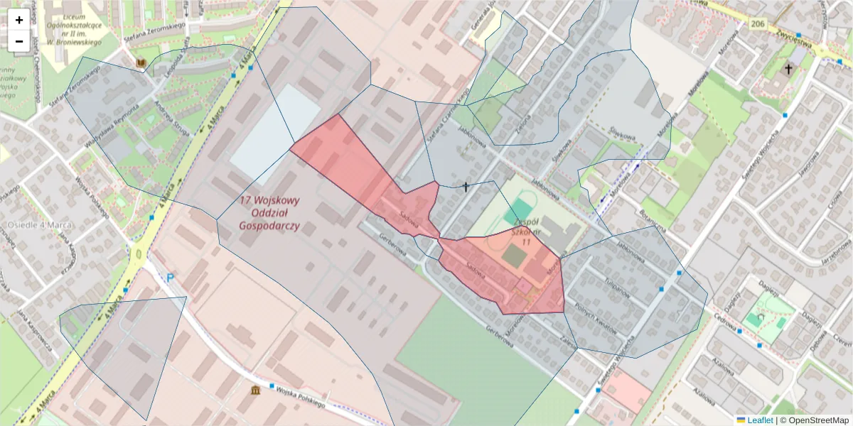 Szczegółowa mapa kodu pocztowego 75-674 z granicami, sąsiednimi kodami pocztowymi i urzędami pocztowymi