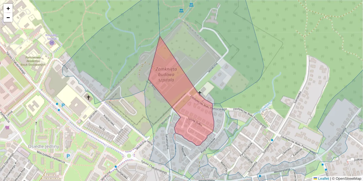 Szczegółowa mapa kodu pocztowego 75-687 z granicami, sąsiednimi kodami pocztowymi i urzędami pocztowymi