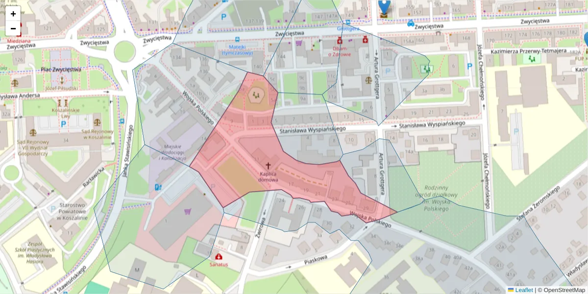 Szczegółowa mapa kodu pocztowego 75-701 z granicami, sąsiednimi kodami pocztowymi i urzędami pocztowymi