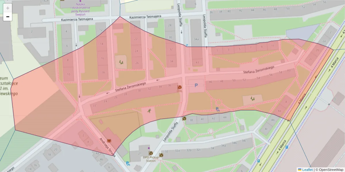 Szczegółowa mapa kodu pocztowego 75-703 z granicami, sąsiednimi kodami pocztowymi i urzędami pocztowymi