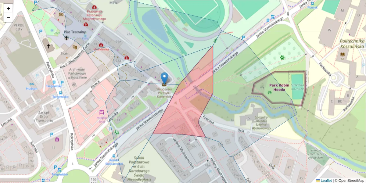 Szczegółowa mapa kodu pocztowego 75-726 z granicami, sąsiednimi kodami pocztowymi i urzędami pocztowymi