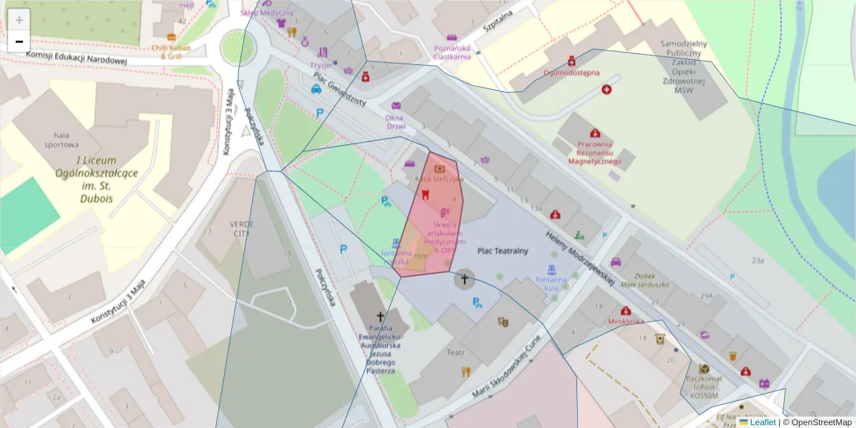 Szczegółowa mapa kodu pocztowego 75-729 z granicami, sąsiednimi kodami pocztowymi i urzędami pocztowymi