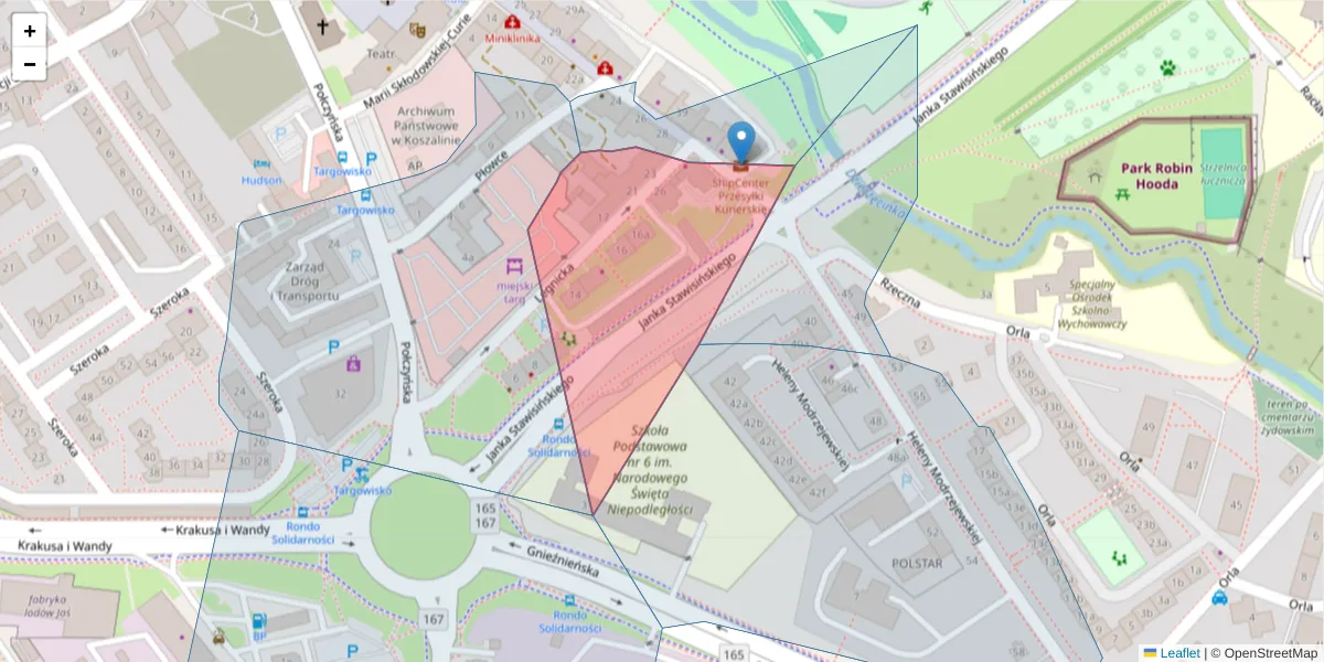 Szczegółowa mapa kodu pocztowego 75-733 z granicami, sąsiednimi kodami pocztowymi i urzędami pocztowymi