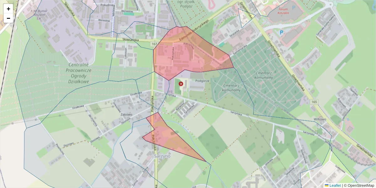 Szczegółowa mapa kodu pocztowego 75-811 z granicami, sąsiednimi kodami pocztowymi i urzędami pocztowymi